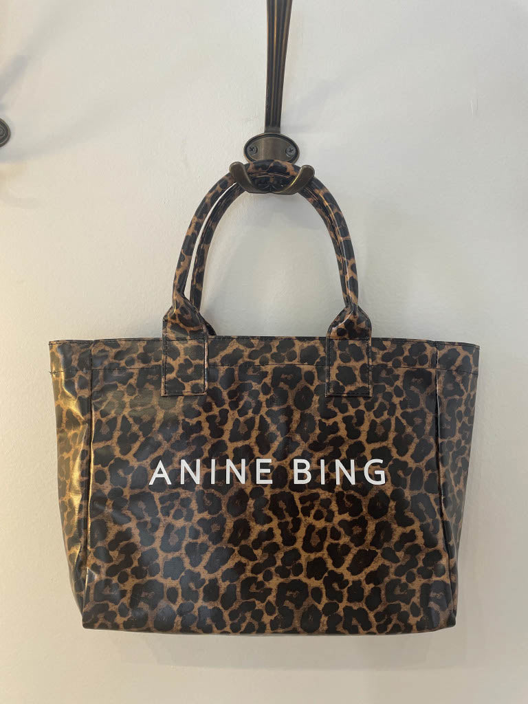 ANINE BING - Small Leo Coated Canvas Tote in Black Brown Leopard