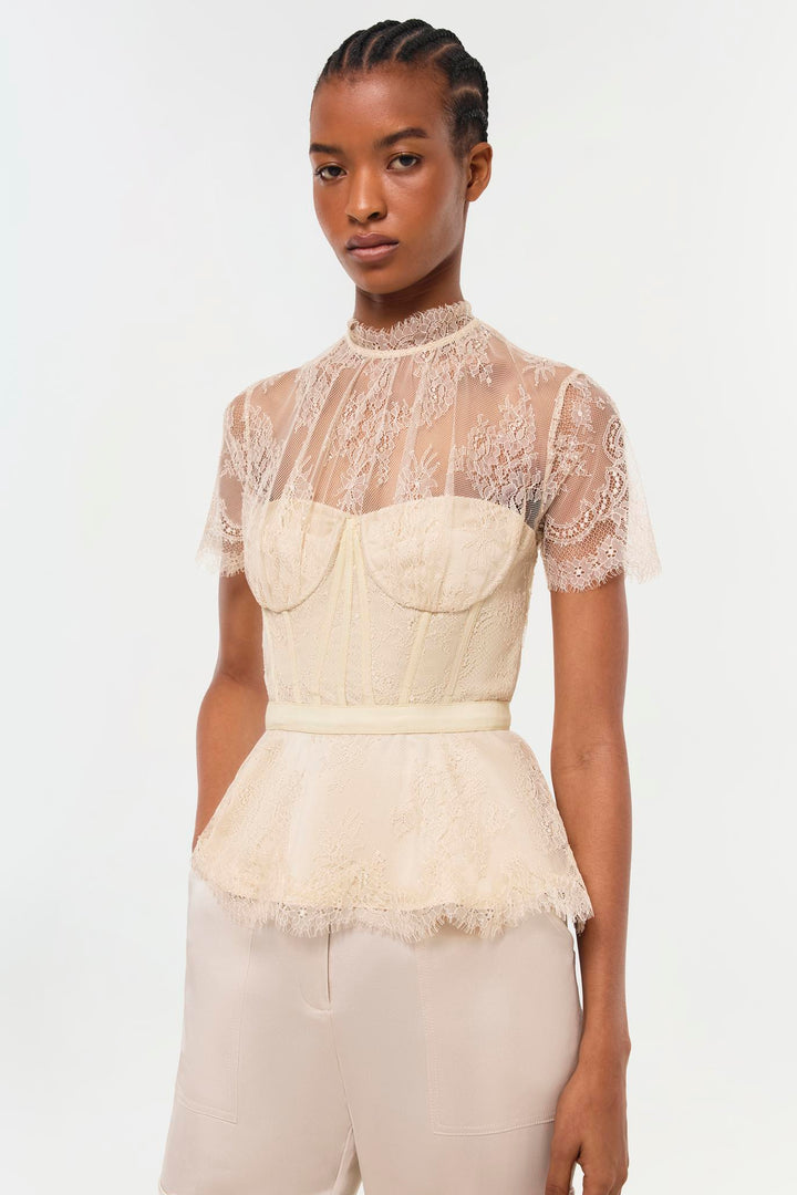 SIMKHAI - Kehlani Lace Bustier Top in Champagne Tops