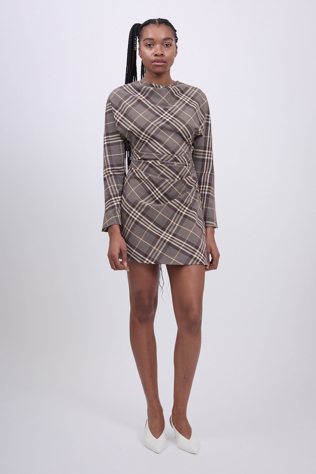 Simkhai - Harpor Long Sleeve Mini Dress in Chocolate Plaid