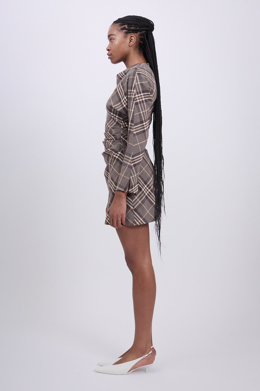 Simkhai - Harpor Long Sleeve Mini Dress in Chocolate Plaid