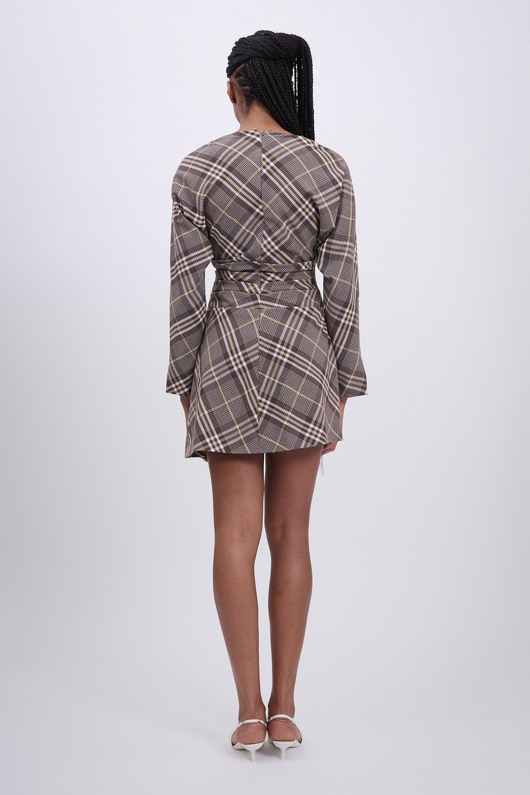 Simkhai - Harpor Long Sleeve Mini Dress in Chocolate Plaid