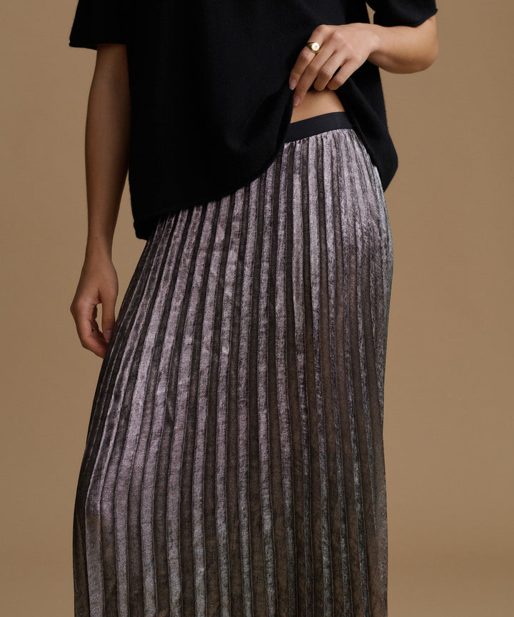 JENNI KAYNE - Pleated Skirt in Silver Lame