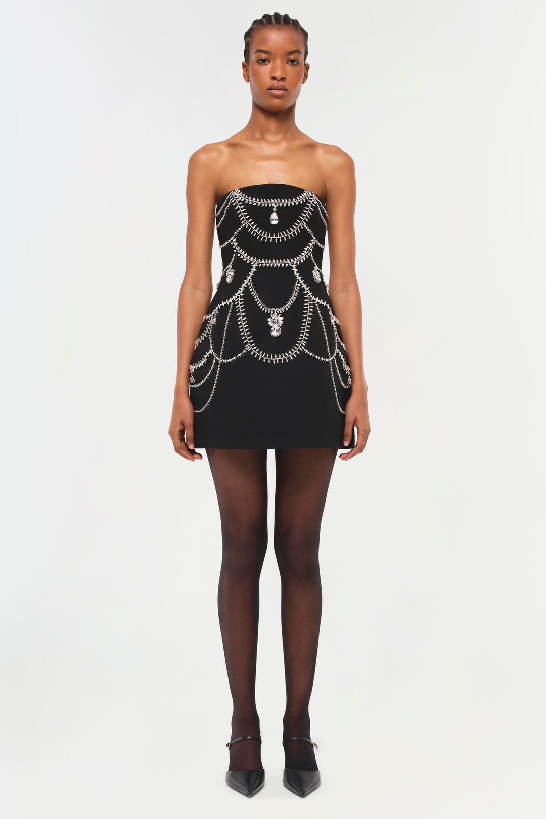 black mini dress bustier Sultry Vibes Sheer Lace Corset Skater Dress
