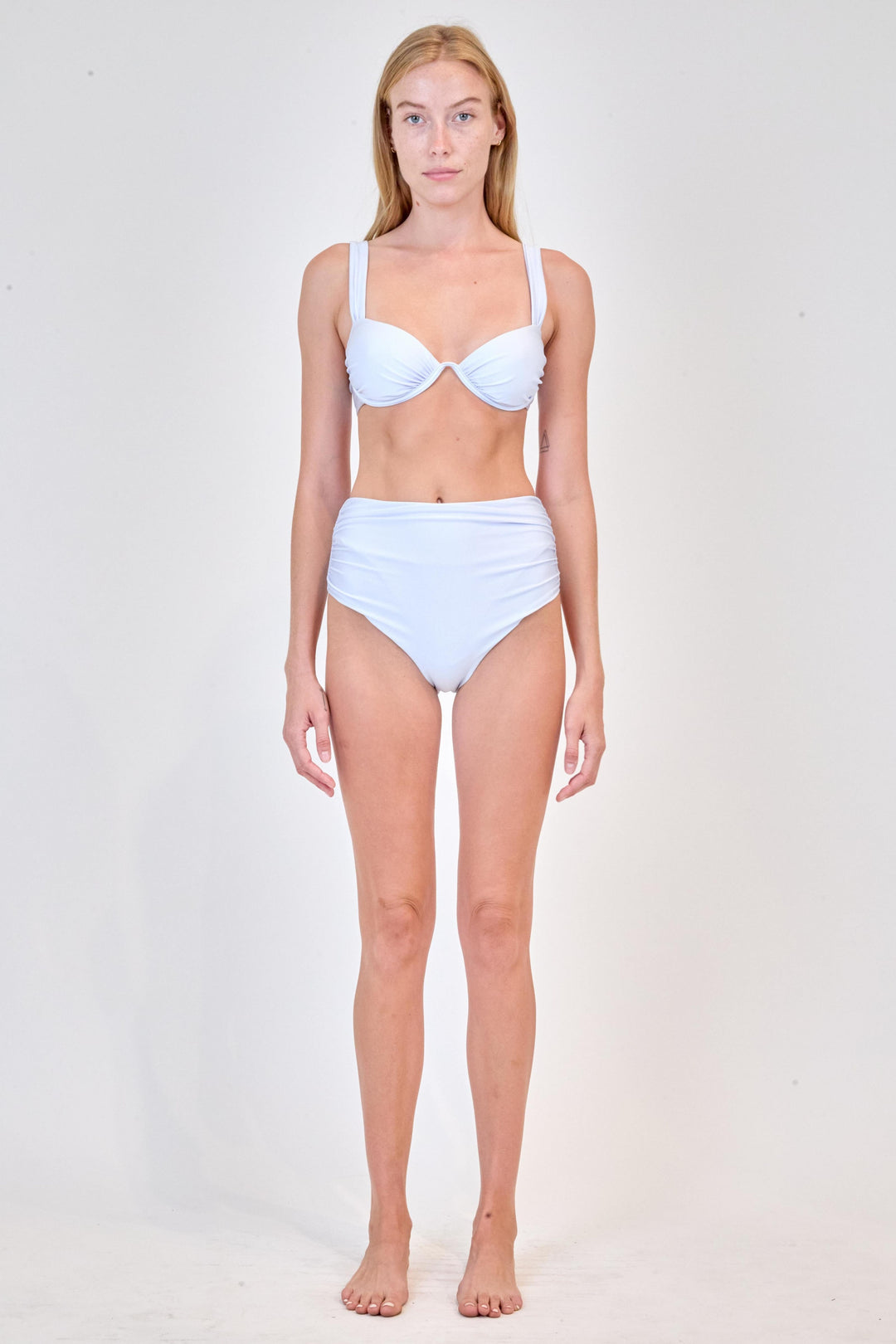 SIMKHAI - Teya High Waisted Ruched Bikini Bottom in Periwinkle Sky