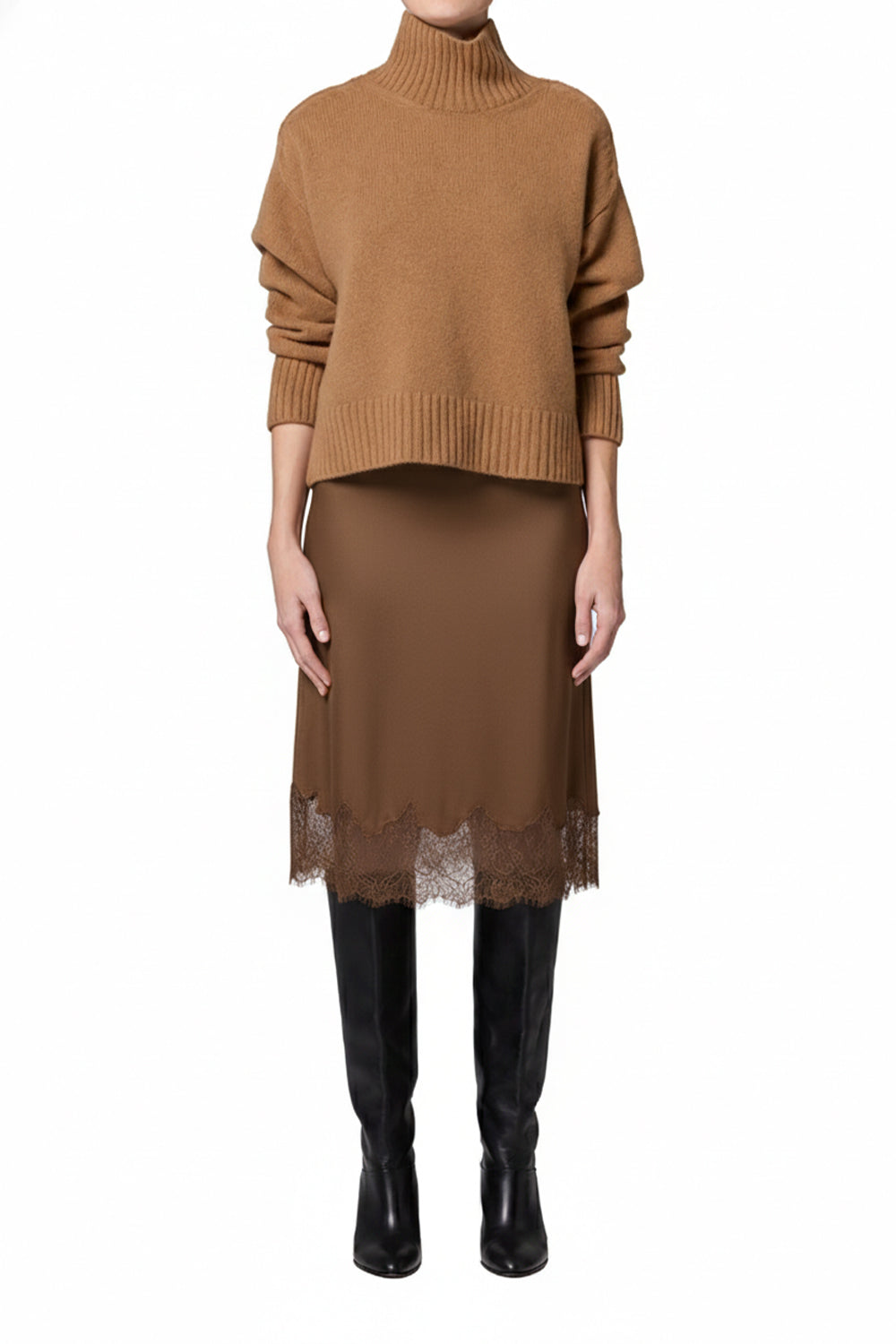 CITIZENS OF HUMANIT - Lace Trimmed Skirt in Cocoa