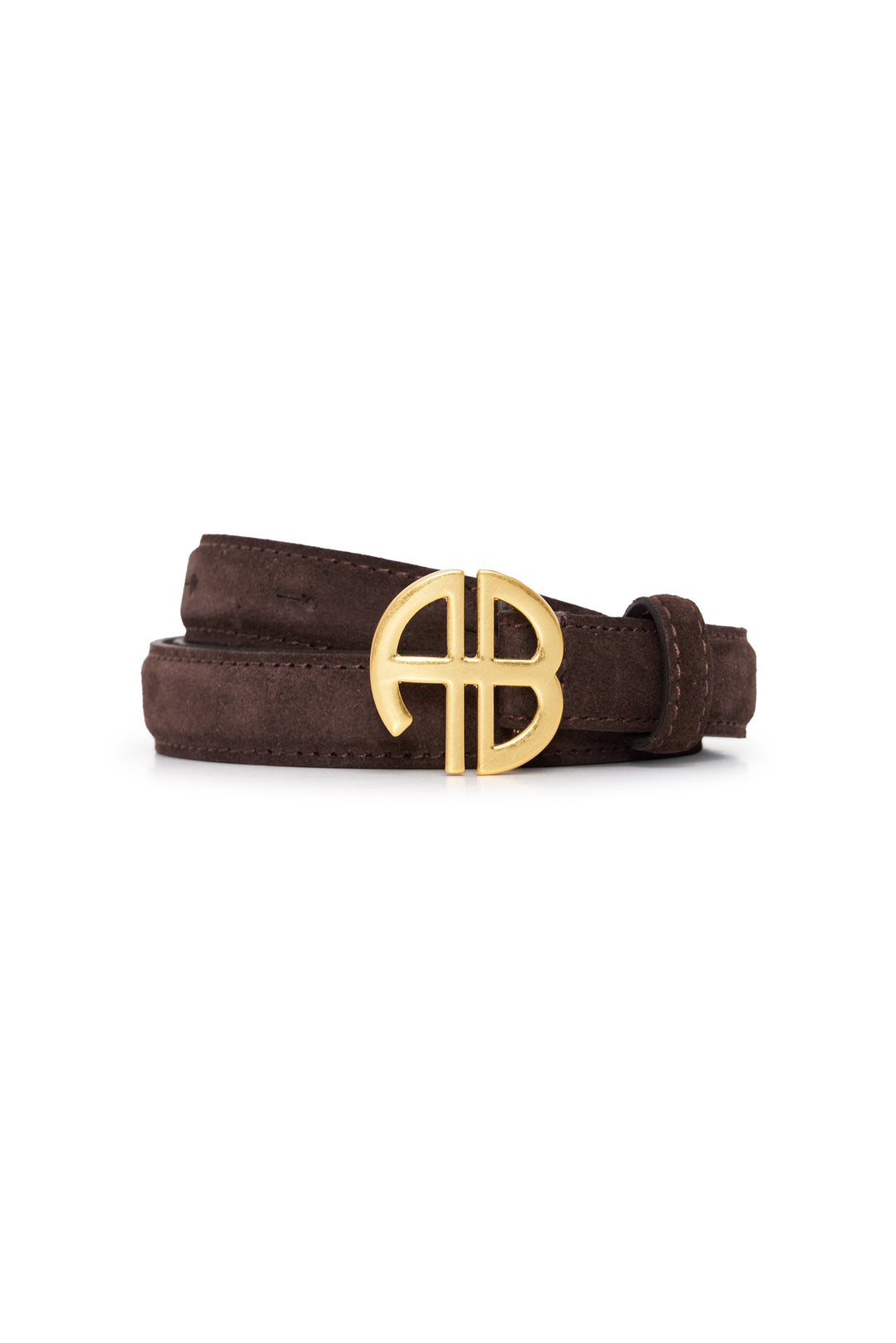 ANINE BING - New Monogram Belt in Suede Dark Brown and Gold