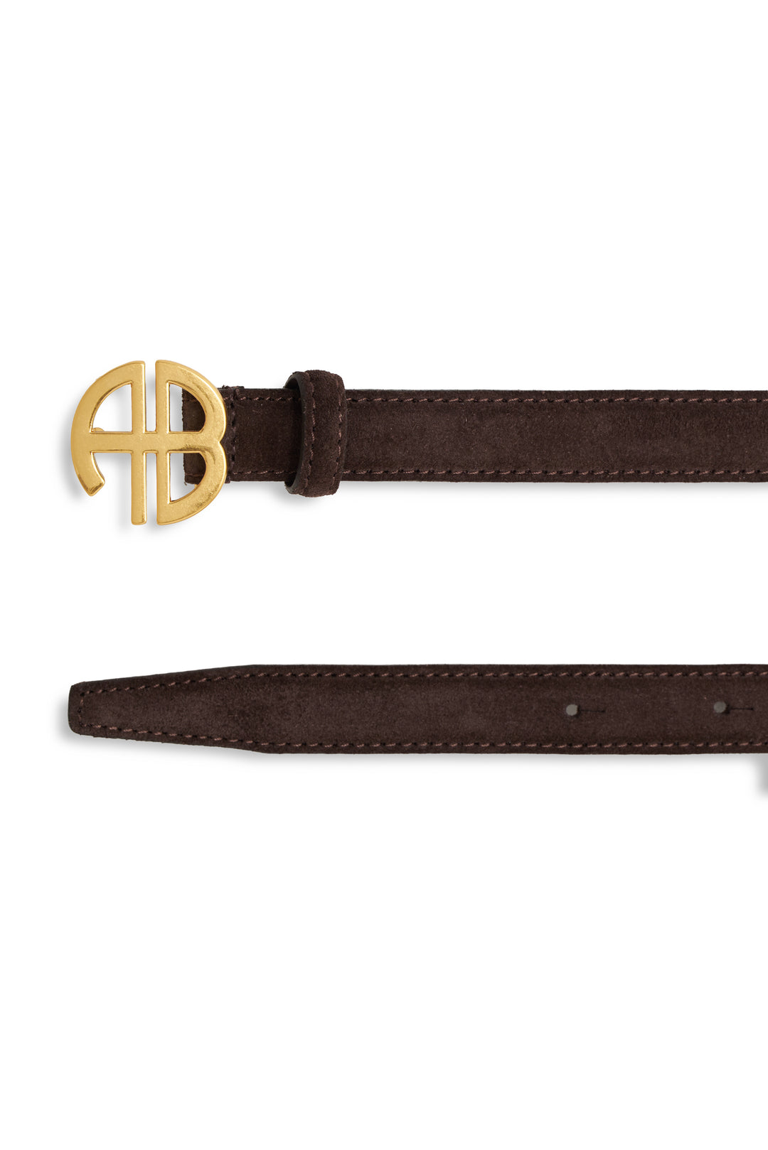 ANINE BING - New Monogram Belt in Suede Dark Brown and Gold