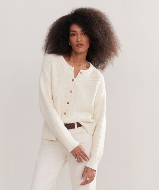 JENNI KAYNE - Cotton Hayes Crewneck Cardigan in Ivory