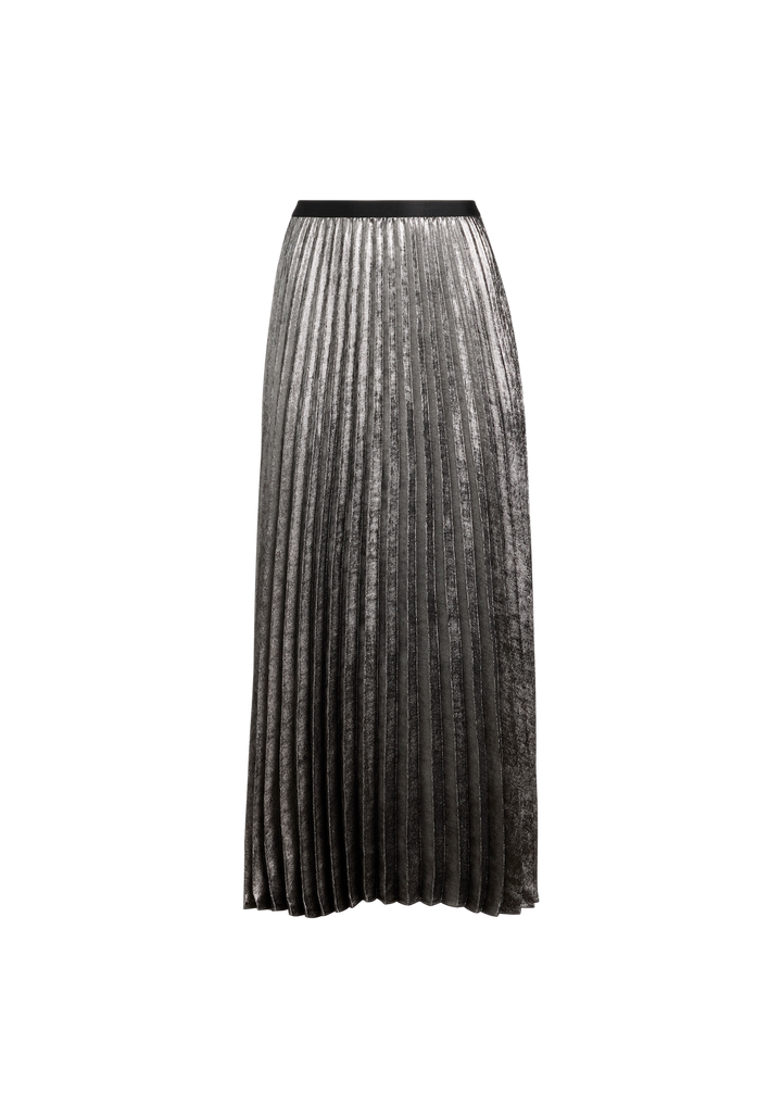 JENNI KAYNE - Pleated Skirt in Silver Lame