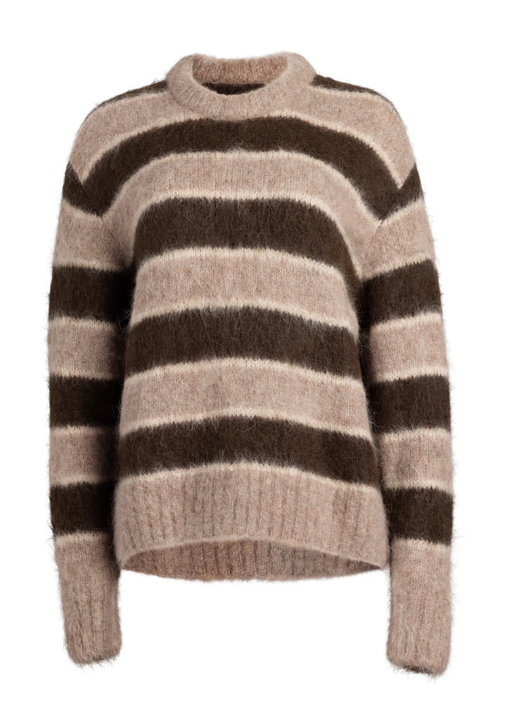 JENNI KAYNE - Teddy Crewneck Chocolate Stripe Sweater