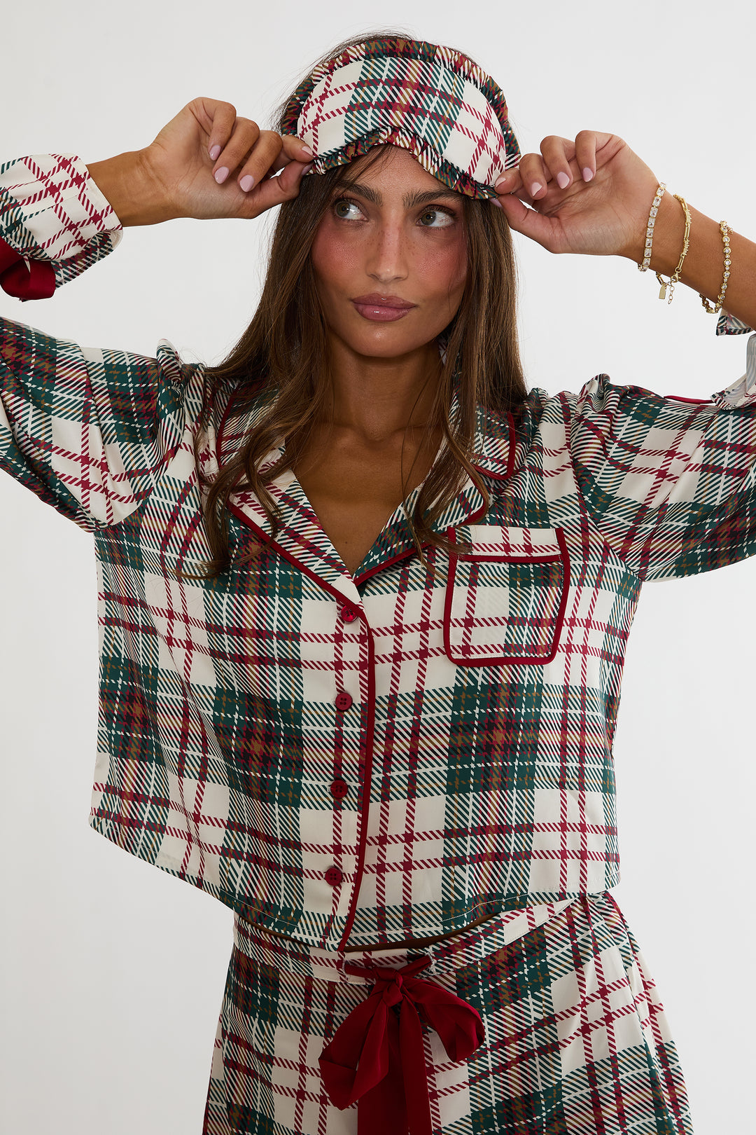 BEACH RIOT - Eye Mask in Frosted Pine Plaid
