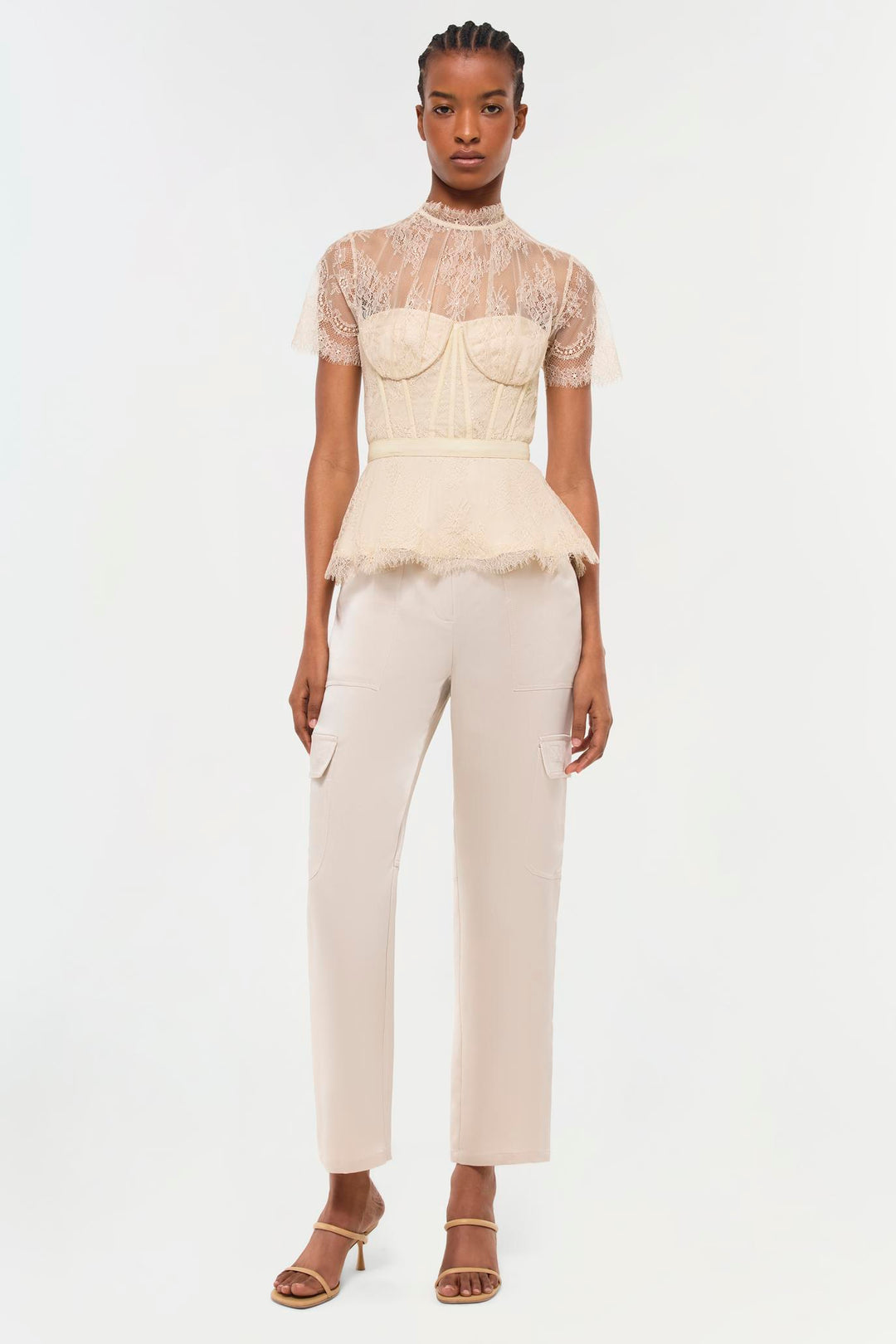 SIMKHAI - Kehlani Lace Bustier Top in Champagne Tops
