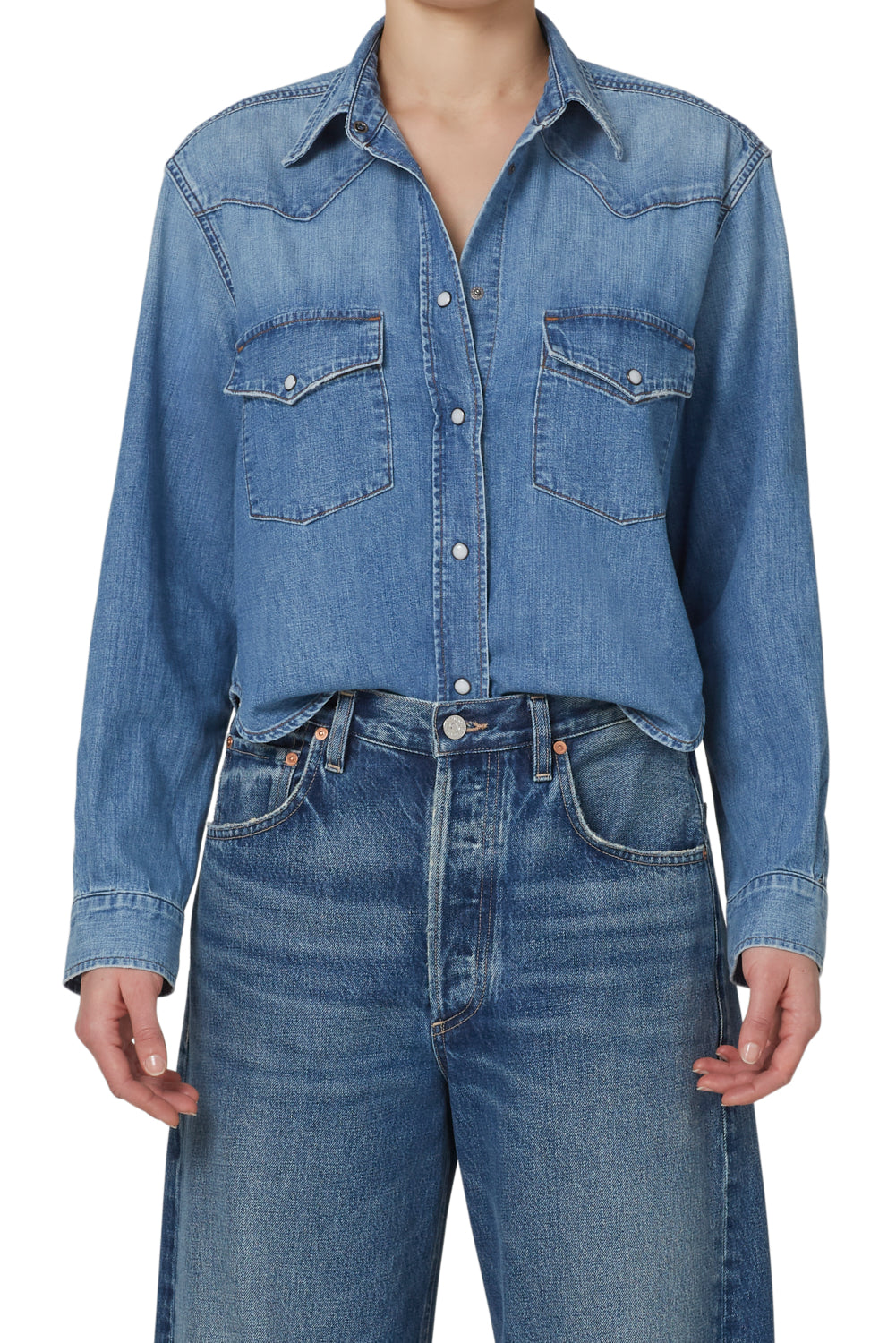 Citizens of Humanity - Cropped Western Shirt in Carolina Blue