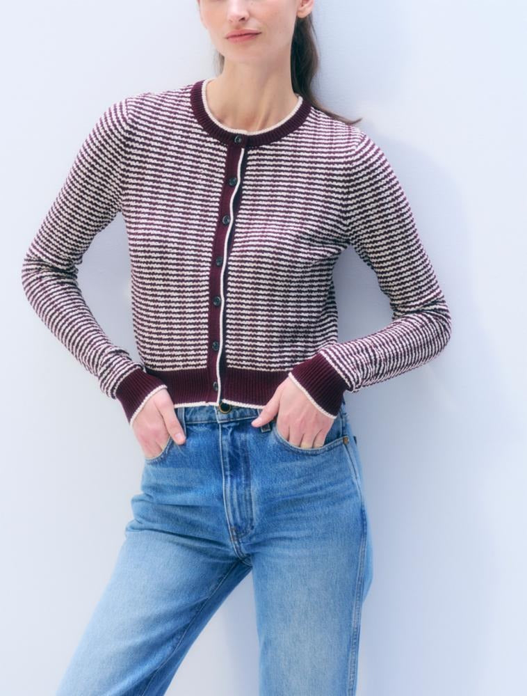 WHITE & WARREN - Boucle Cardigan in Sangria