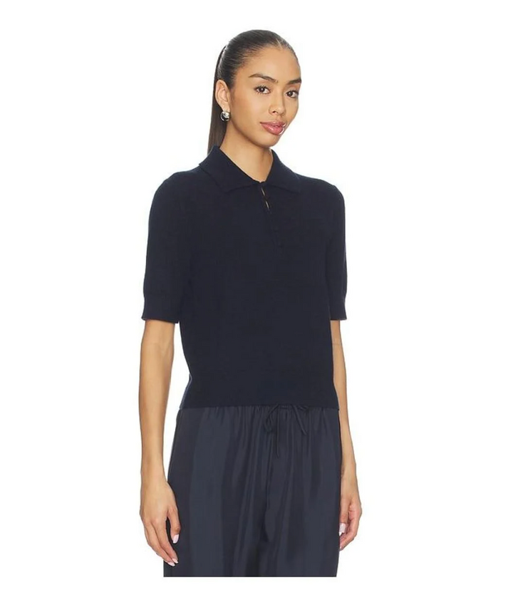 WHITE & WARREN - Cashmere Button Polo in Deep Navy Sweaters