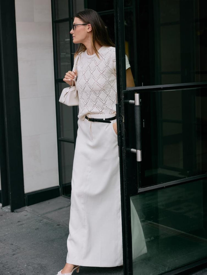 White & Warren - Cotton Pointelle Top in Ivory Sweaters