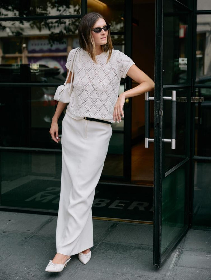 White & Warren - Cotton Pointelle Top in Ivory Sweaters