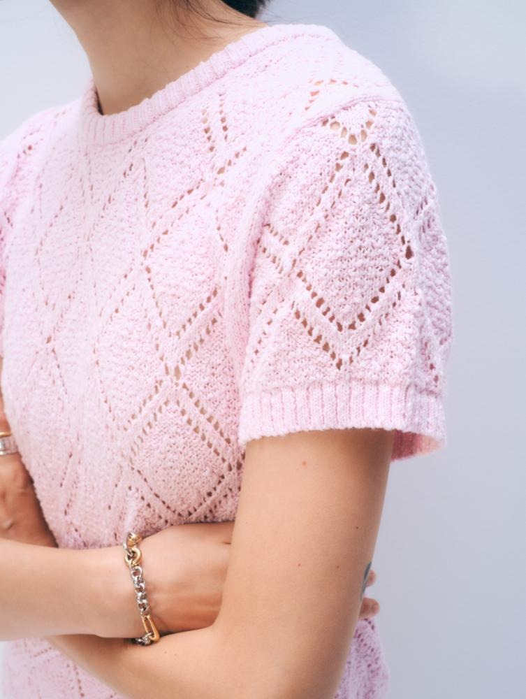 White & Warren - Cotton Pointelle Top in Powdered Rose Sweaters