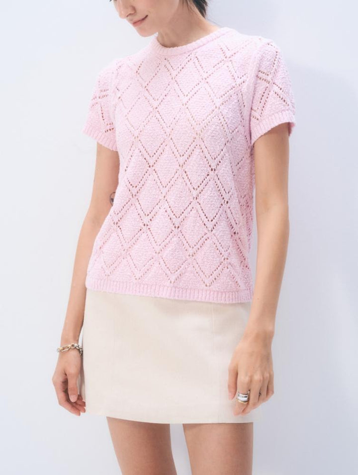 White & Warren - Cotton Pointelle Top in Powdered Rose Sweaters
