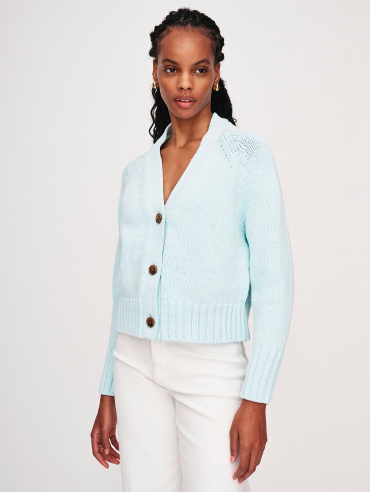 White + Warren Cotton Rope Button Cardigan in Aqua Cardigans