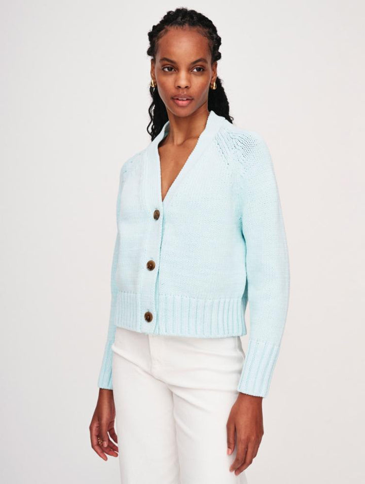 White + Warren Cotton Rope Button Cardigan in Aqua Cardigans