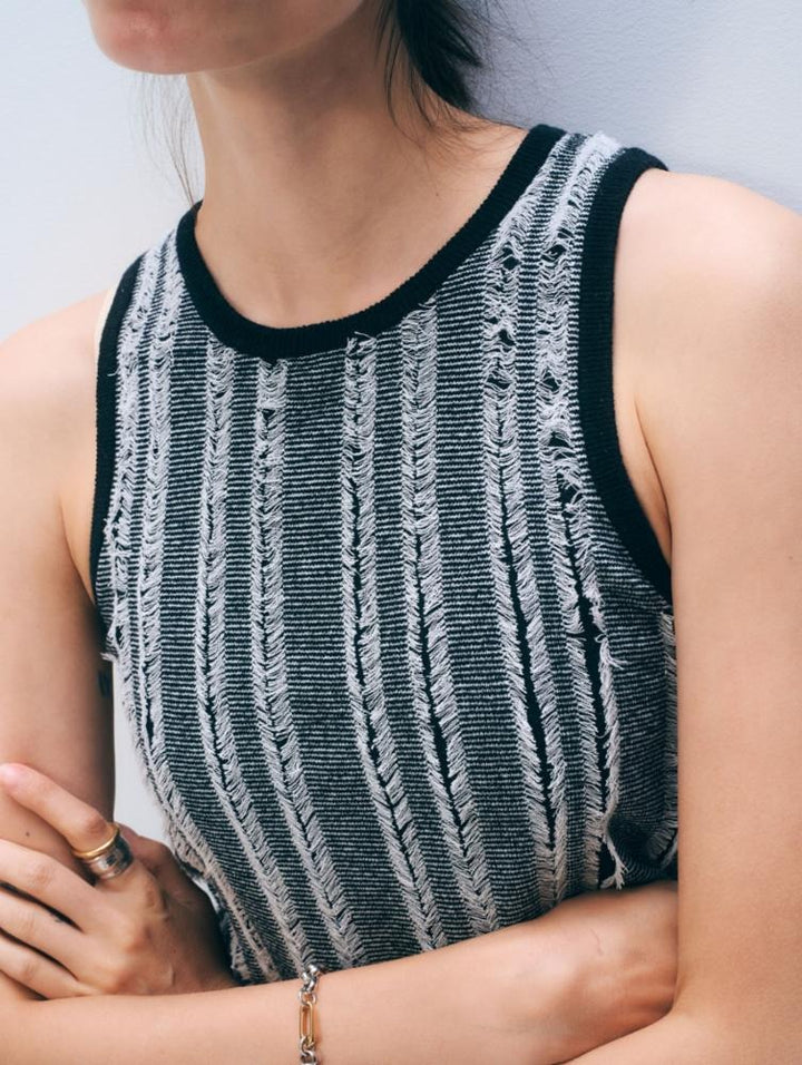 White & Warren - Linen Blend Top in Black White Tank Top