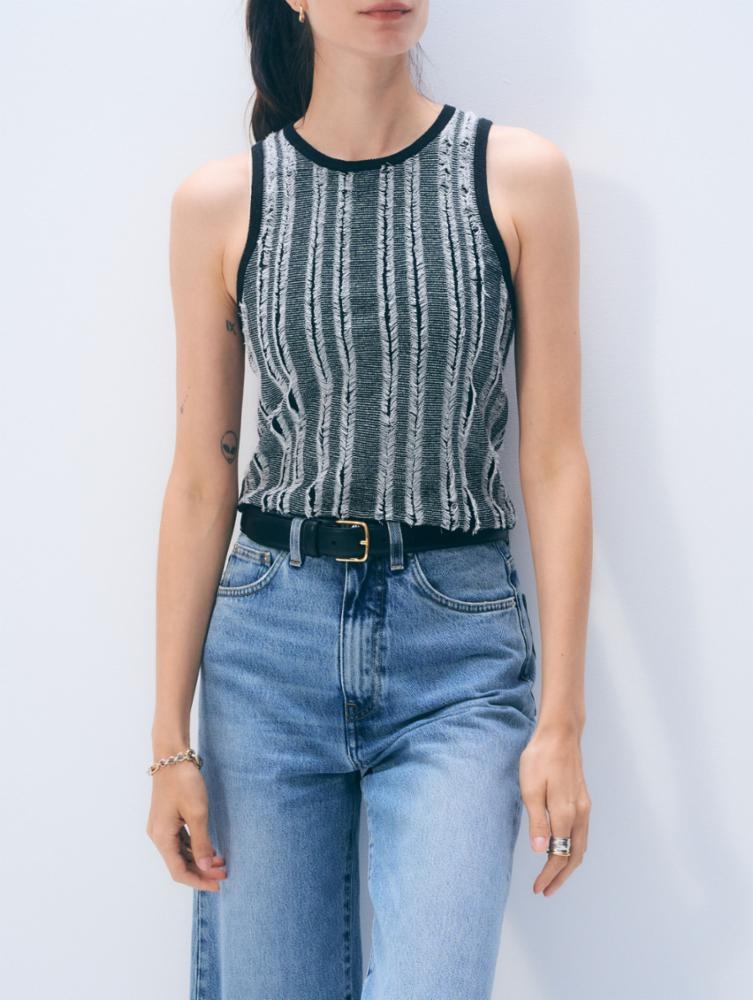White & Warren - Linen Blend Top in Black White Tank Top
