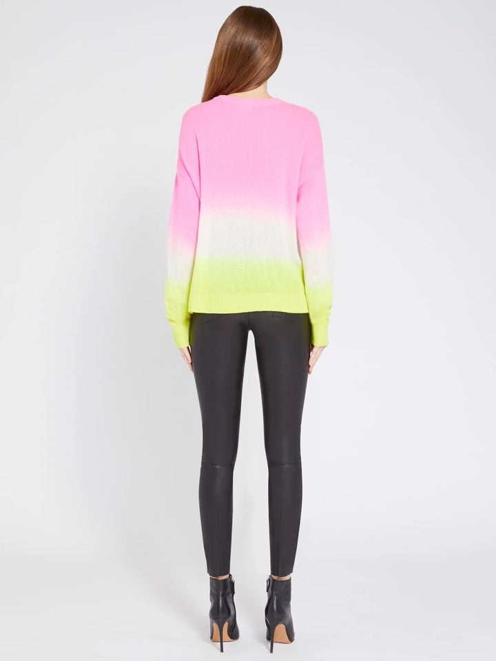 Alice + Olivia - Gleeson Dip Dye Long Sleeve Pullover in Neon Pink/White/Neon Yellow