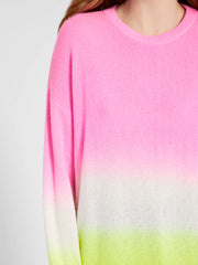 Alice + Olivia - Gleeson Dip Dye Long Sleeve Pullover in Neon Pink/White/Neon Yellow
