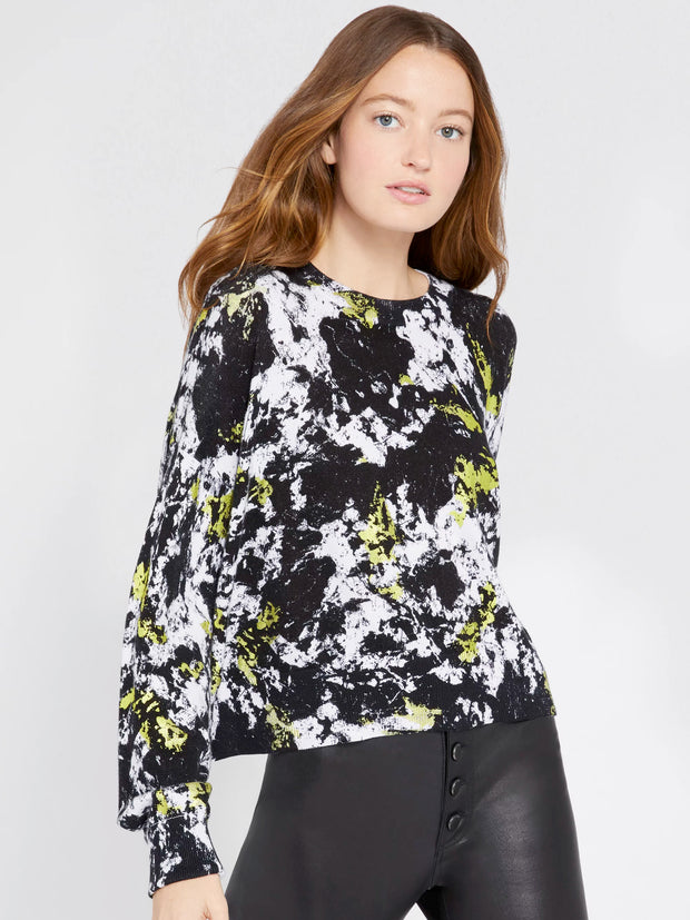 Alice + Olivia - Quintin Printed Pullover in Black/White/Neon Yellow
