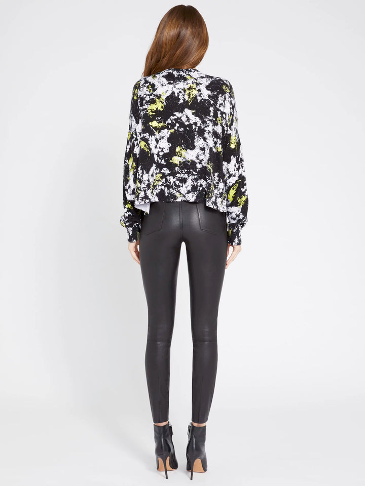 Alice + Olivia - Quintin Printed Pullover in Black/White/Neon Yellow