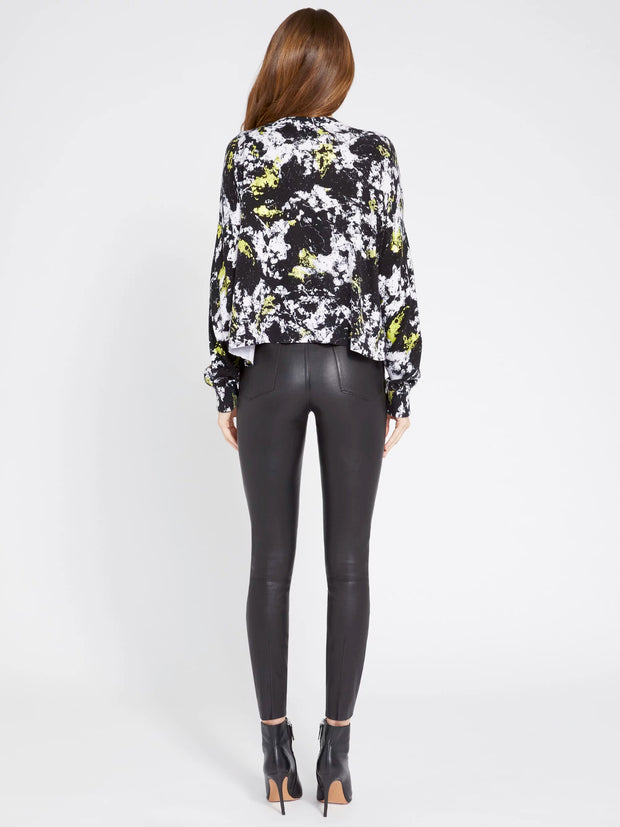 Alice + Olivia - Quintin Printed Pullover in Black/White/Neon Yellow