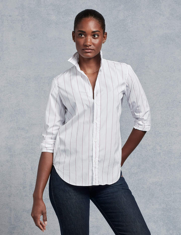 Frank & Eileen - Women's Button Down in White with Thin Red Stripe