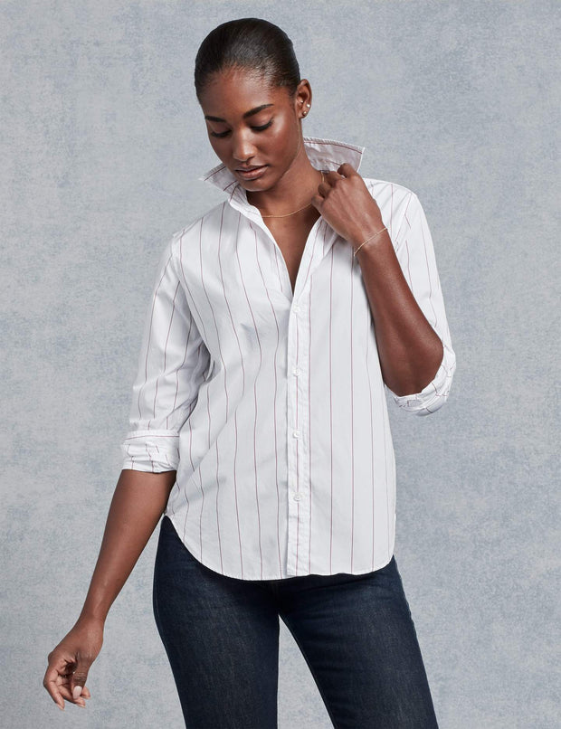 Frank & Eileen - Women's Button Down in White with Thin Red Stripe