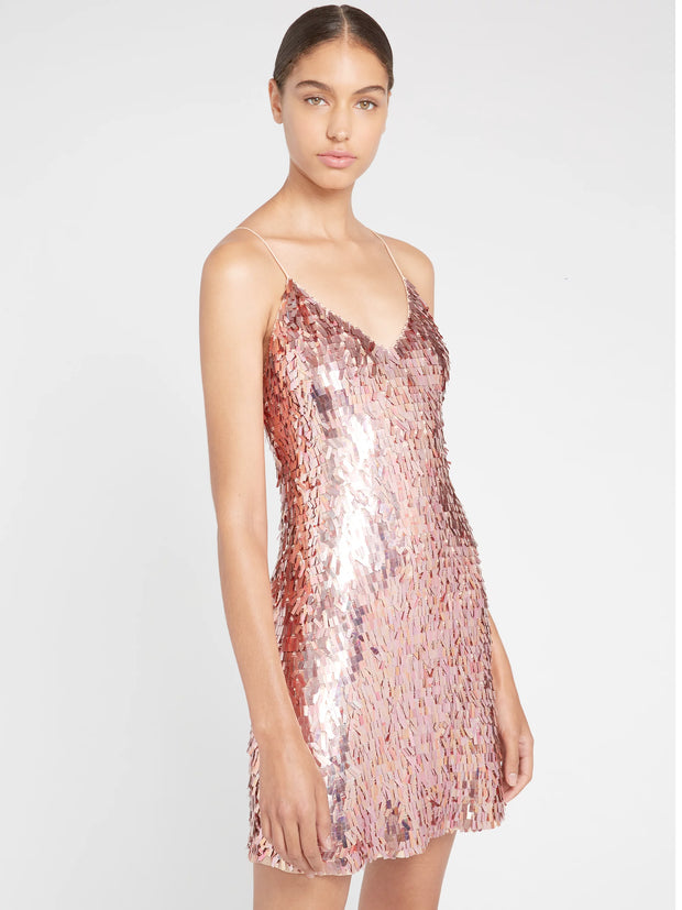 Alice + Olivia - Contessa Embellished V Neck Dress in Iridescent Pink