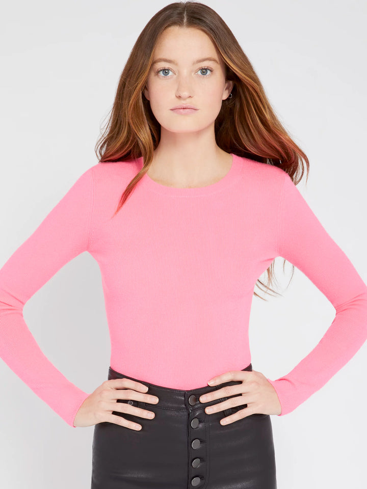 Alice + Olivia - Ciara Longsleeve Cropped Pullover in Neon Pink