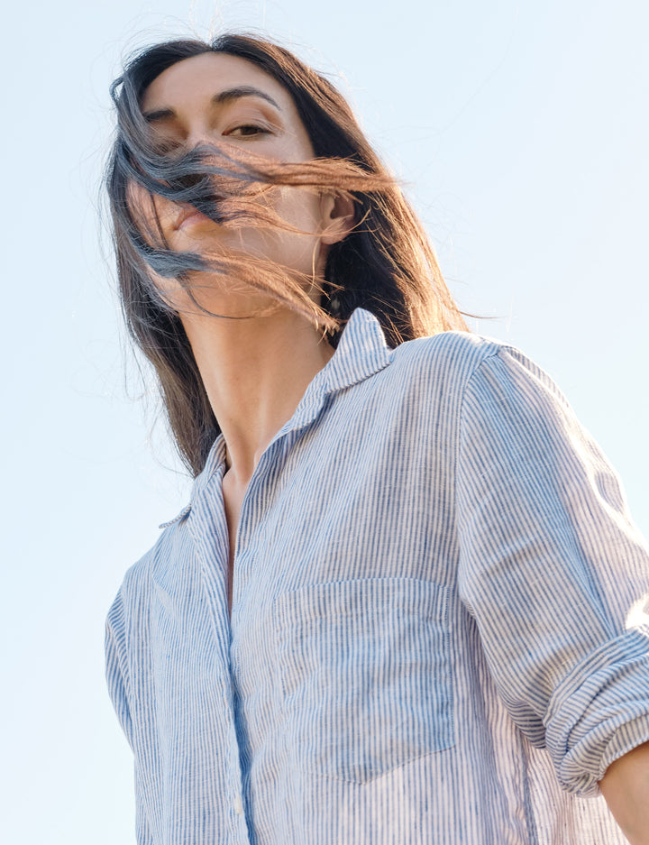 Frank & Eileen - Rory Woven Long Dress in Blue Stripe