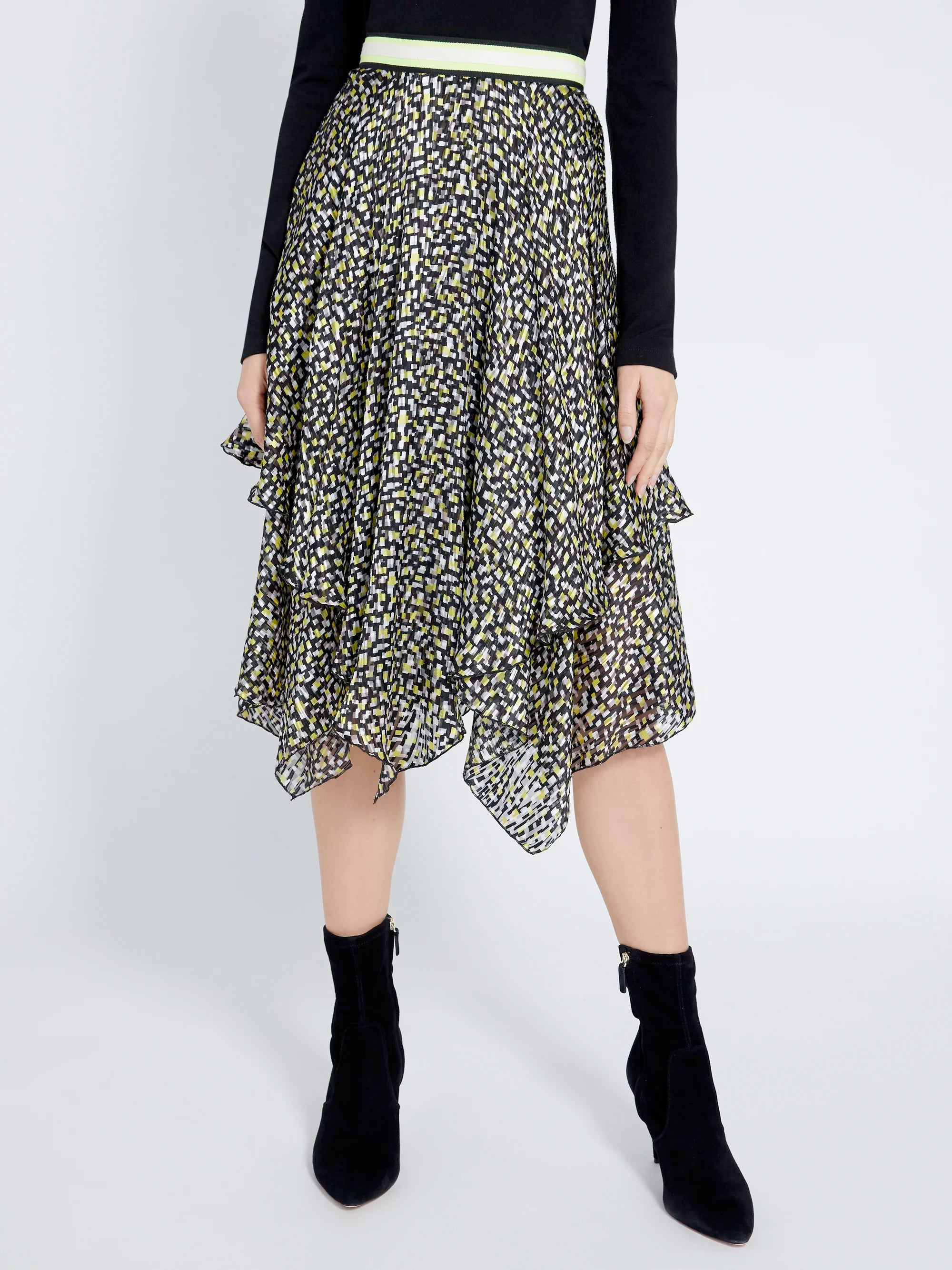 Alice + Olivia - Tarina Handkerchief Midi Skirt in Neon Yellow