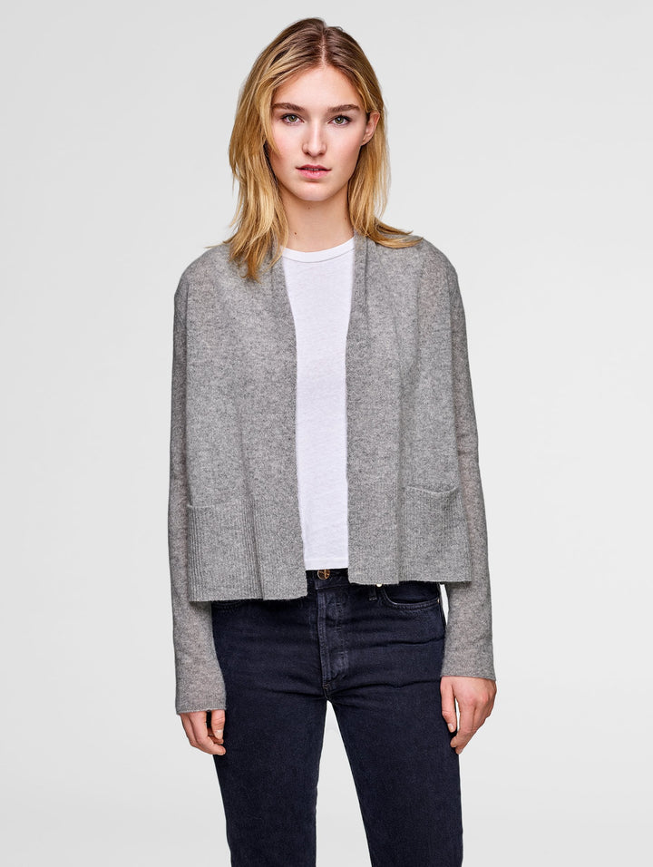 White + Warren - Shrunken Pocket Cardigan Grey Heather