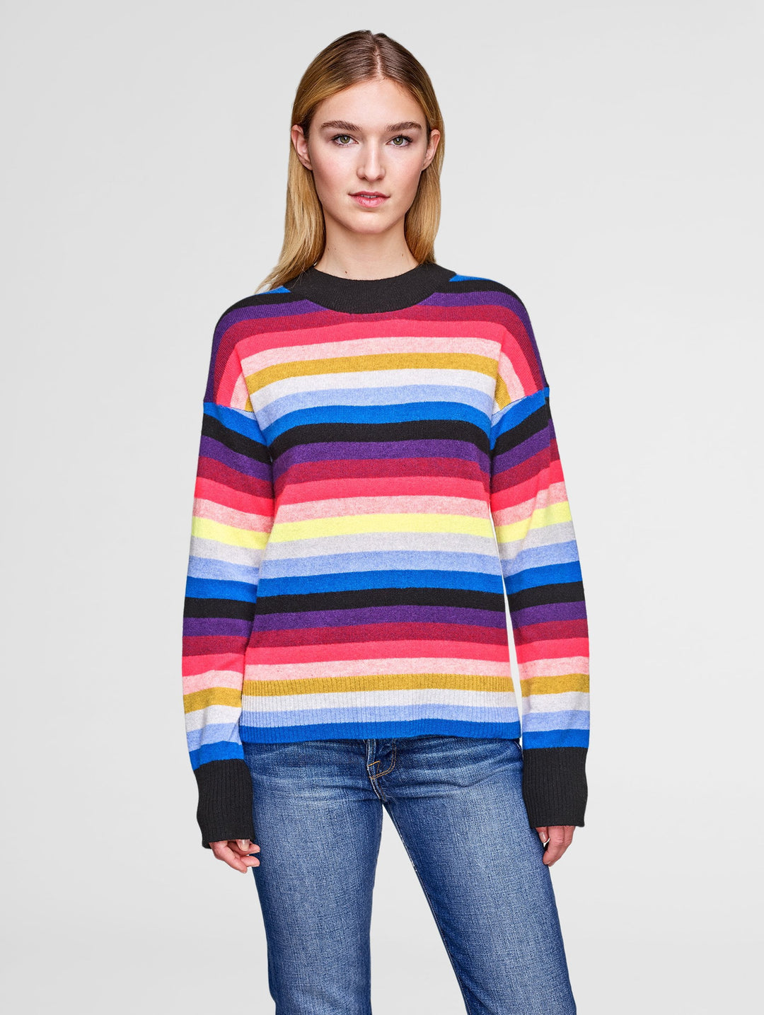 White + Warren - Multicolor Stripe Crewneck Chroma Multi