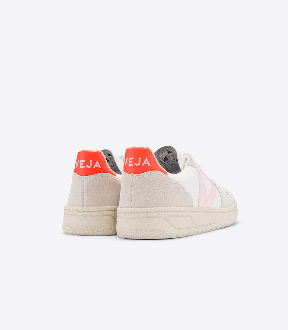 Veja - V10 BMesh Sneakers in White Petale Orange-Fluoro