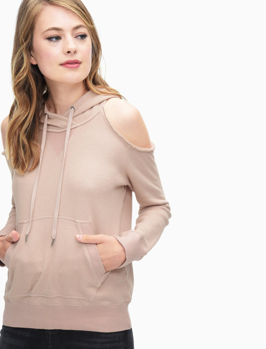Splendid - Soft Cotton Cold Shoulder Sweatshirt Pink Beige