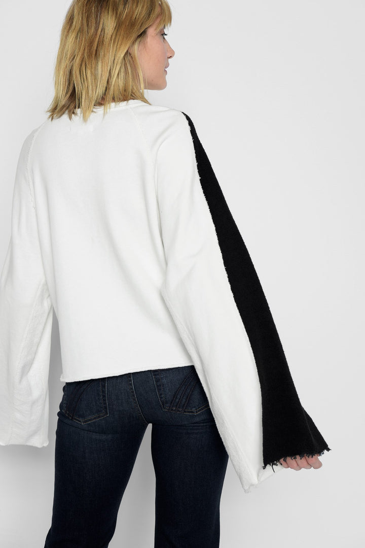 7 For All Mankind - Flare Sleeve Crop Sweatshirt in White Default