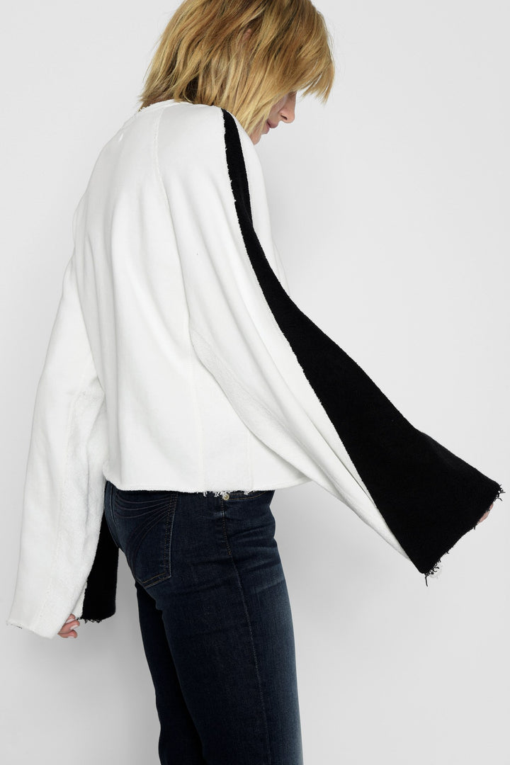 7 For All Mankind - Flare Sleeve Crop Sweatshirt in White
