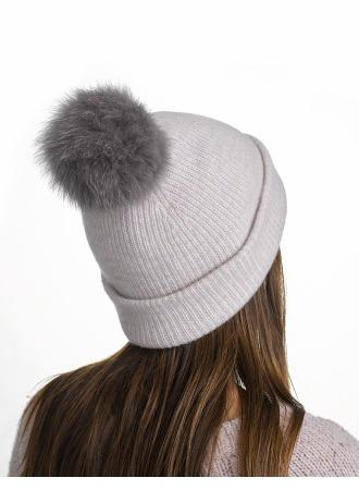 White + Warren - Fur Pom Pom Rib Beanie