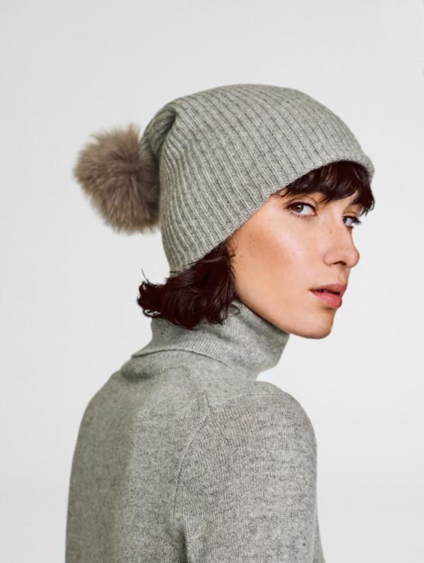 White + Warren - Fur Pom Pom Rib Beanie