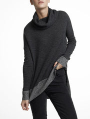 White + Warren White + Warren - Cashmere Plaited Trim Funnelneck Charcoal/Glacier Grey at Blond Genius - 1