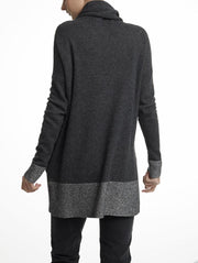 White + Warren White + Warren - Cashmere Plaited Trim Funnelneck Charcoal/Glacier Grey at Blond Genius - 3