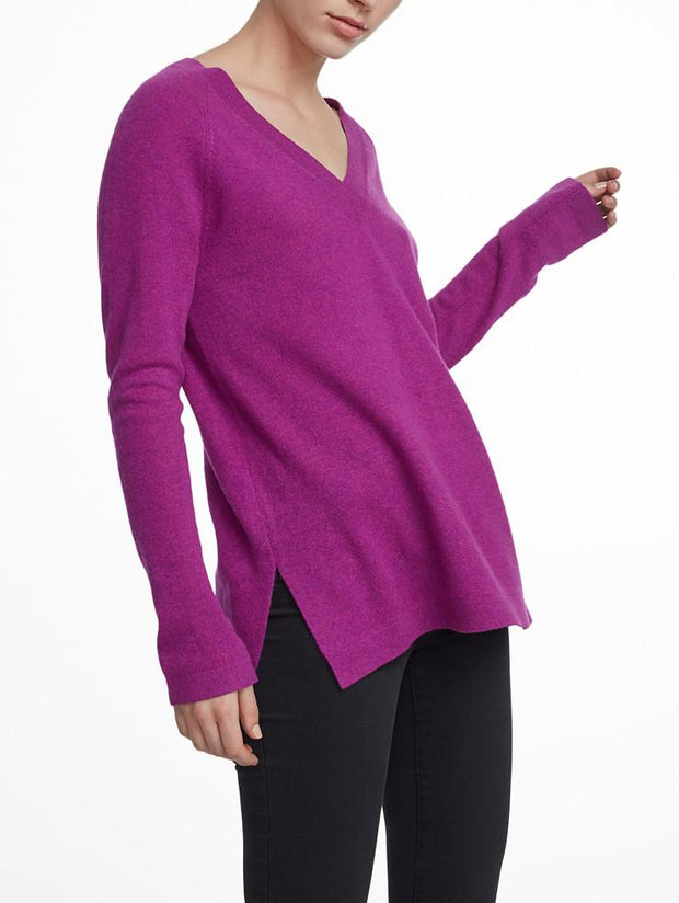 White + Warren White+Warren - Cashmere Side Slit Vneck Aurora Heather at Blond Genius - 1