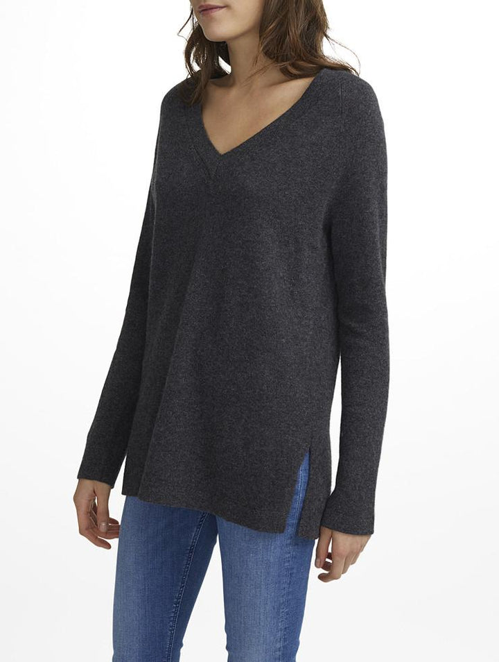 White + Warren White + Warrem - Cashmere Side Slit Vneck Charcoal Heather at Blond Genius - 1